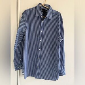 Banana Republic men's long-sleeve button-down dress shirt blue & white S L Tall